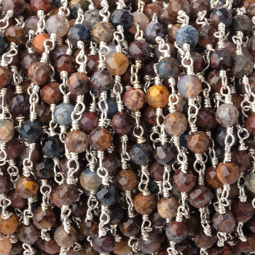 4mm Pietersite Micro Faceted Rounds on Silver Plated Chain