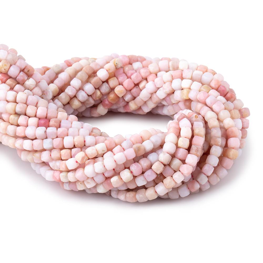 4mm Pink Peruvian Opal Micro Faceted Cube Beads 12 inch 75 pieces