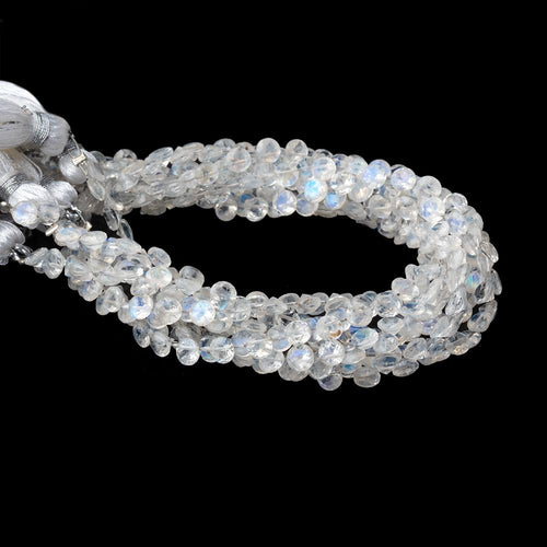4mm Rainbow Moonstone Pavilion Faceted Coin Beads 7 inch 66 pieces AAA