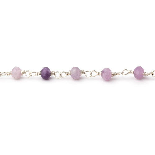 4mm Sugilite Micro Faceted Rondelles on Silver Plated Chain