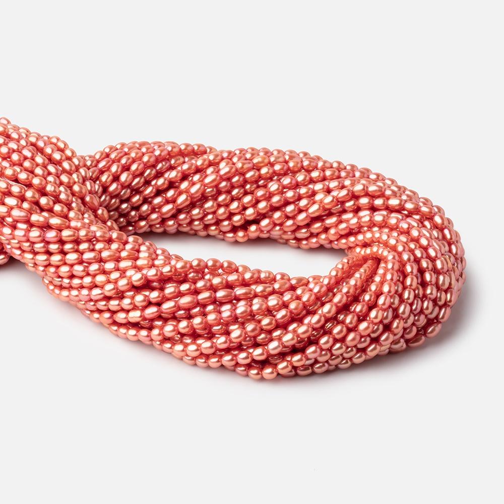 4x3mm Coral Straight Drilled Oval Freshwater Pearl Beads 15 inch 99 pieces