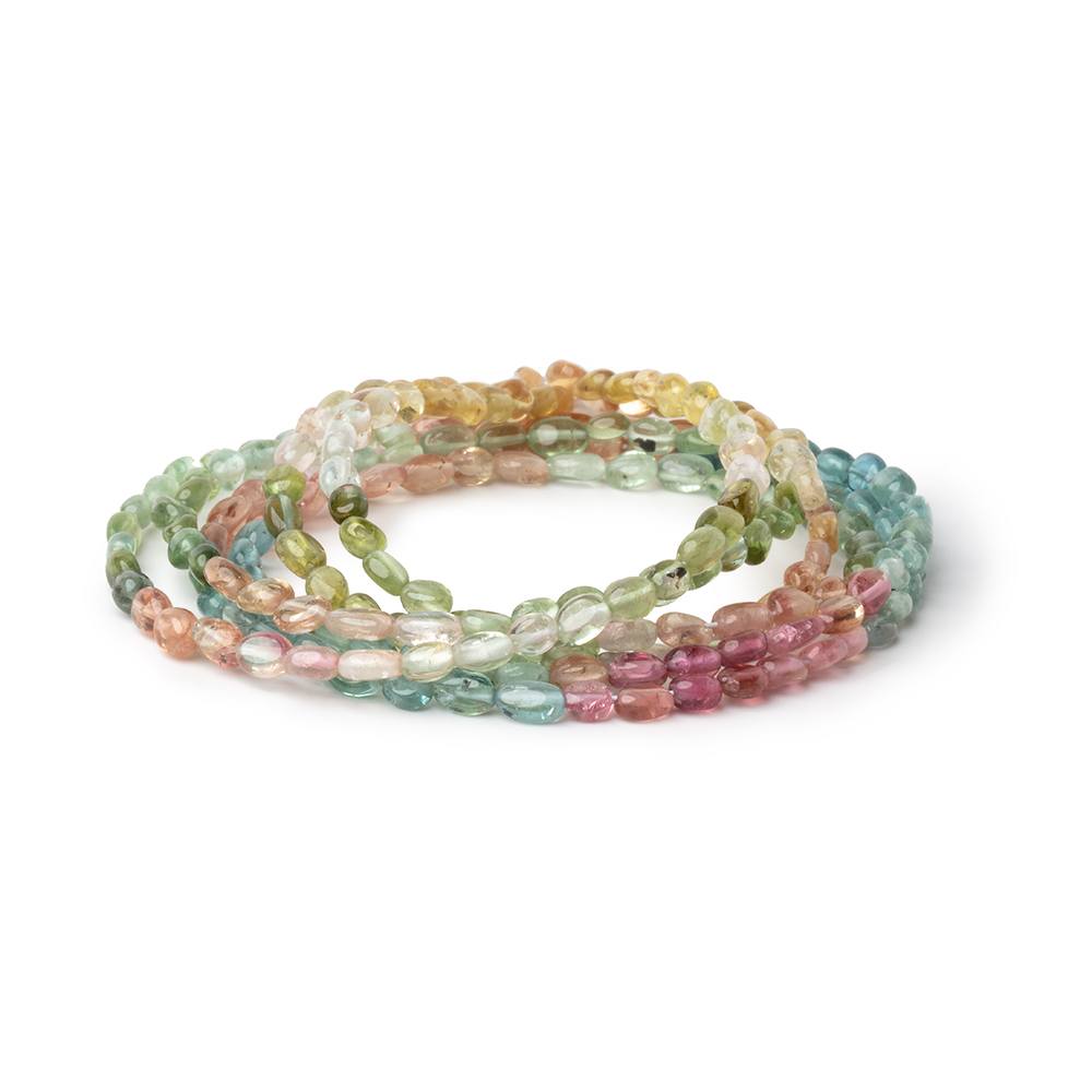 4x3mm Multi Color Tourmaline Plain Oval Beads 16 inch 110 pieces AA