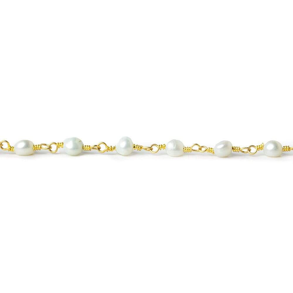 4x3mm White side drilled oval Gold plated Chain by the foot 31 pcs