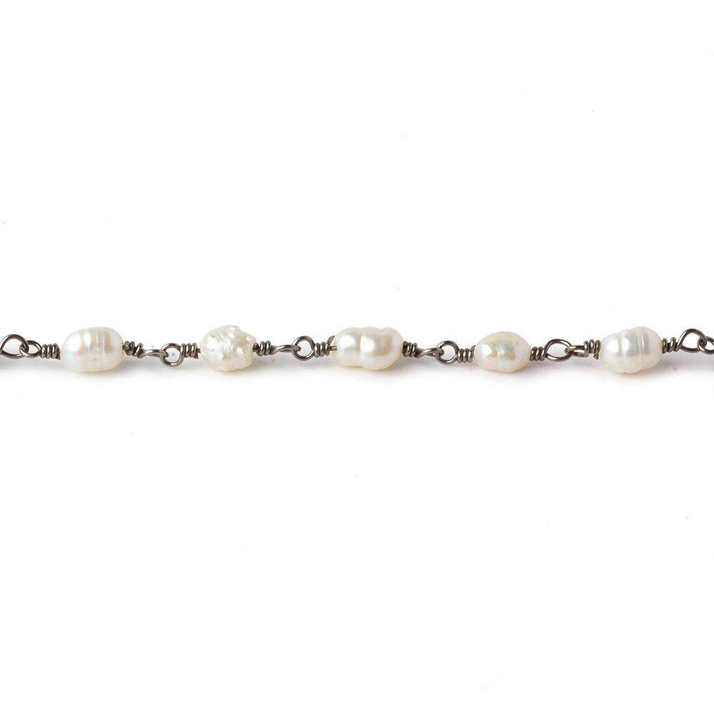 4x5-3x4mm White Straight Drill Baroque Pearl Black Gold plated Chain by the foot 27 pcs