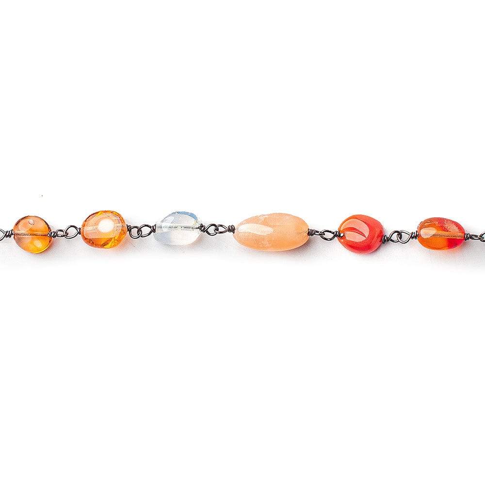 4x3-5x4mm Mexican Fire Opal plain nugget Black Gold on Silver .925 Chain