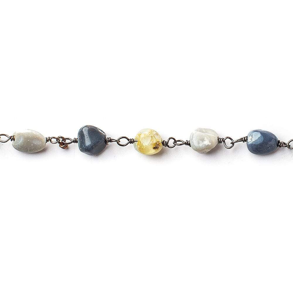 4x5-8x6mm Australian Opal plain nugget Black Gold on Silver .925n Chain by the foot 28 beads per