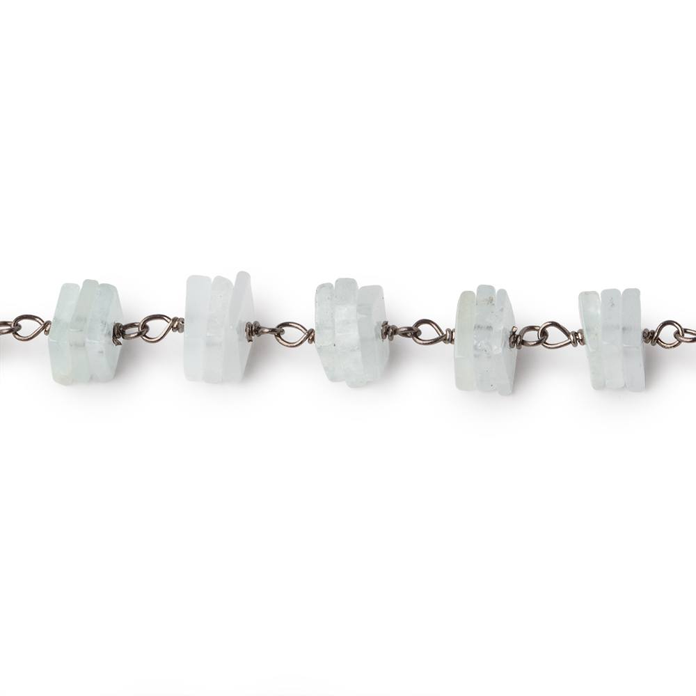 5-5.5mm Aquamarine Square Heishi Trio on Black Gold .925 Silver Chain