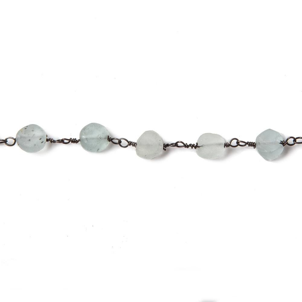 6-6.5mm Matte Aquamarine & Beryl coin Black Gold Chain 31 pieces