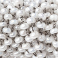 5-5.5mm Mystic White Quartz Plain Rondelles on Black Gold over .925 Silver Chain