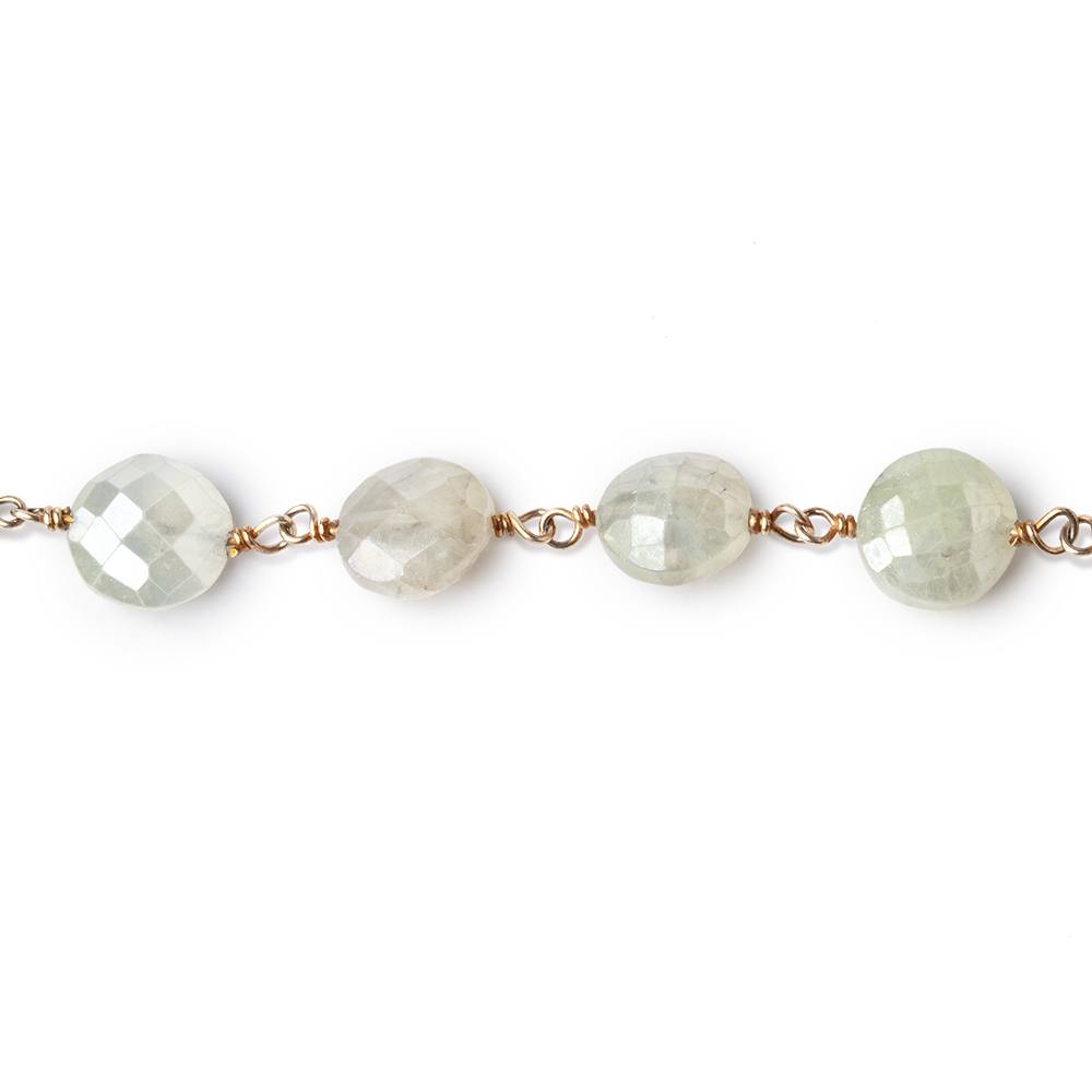 5-8mm Mystic Prehnite Faceted Coins on Vermeil Chain