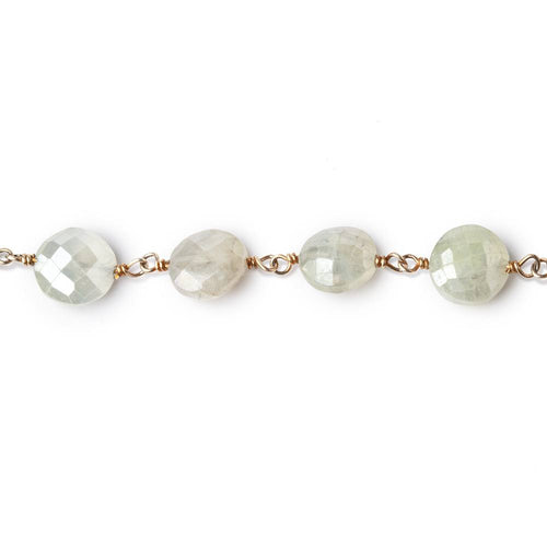 5-8mm Mystic Prehnite Faceted Coins on Vermeil Chain