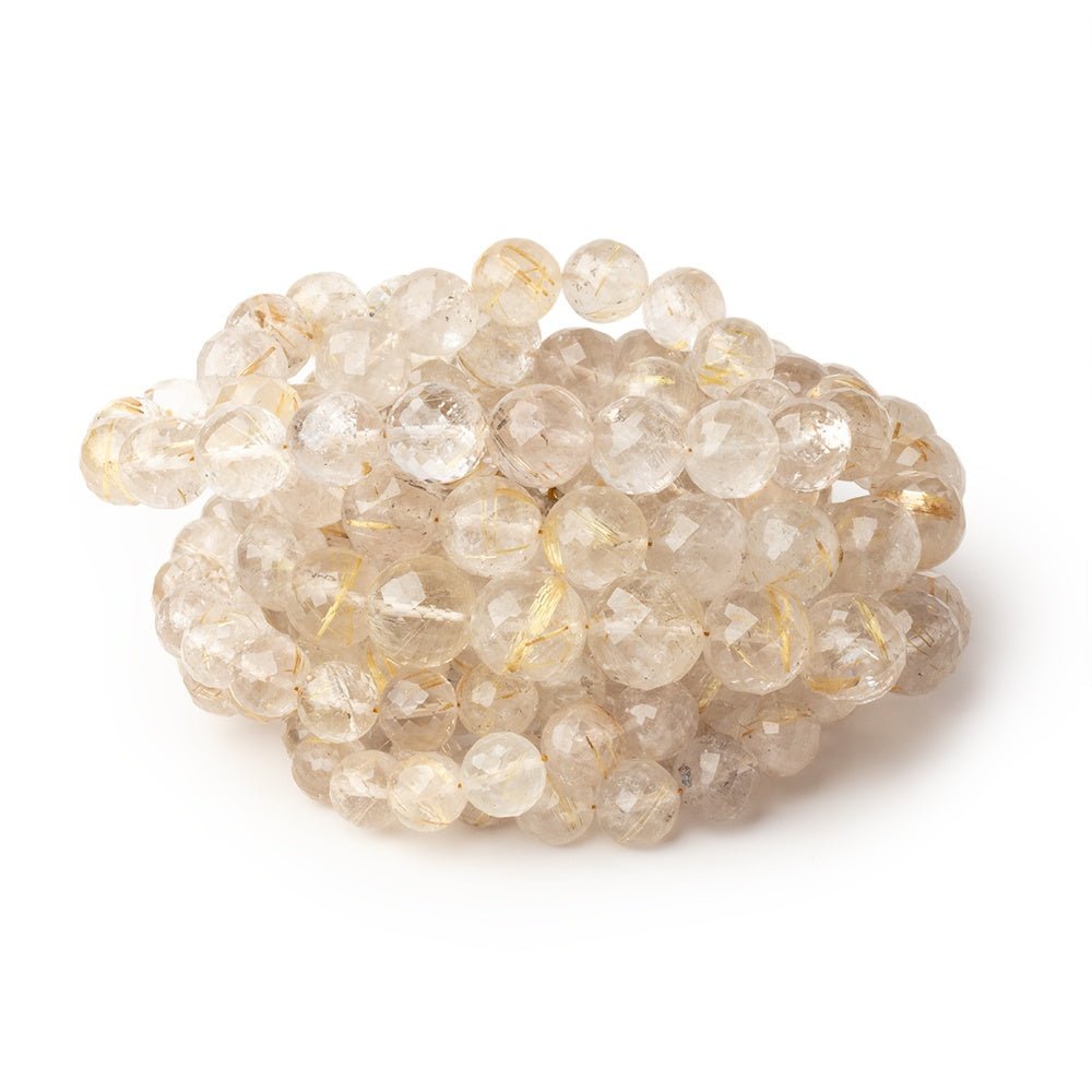 5-8mm Rutilated Quartz Faceted Round Beads 16 inch 60 pieces