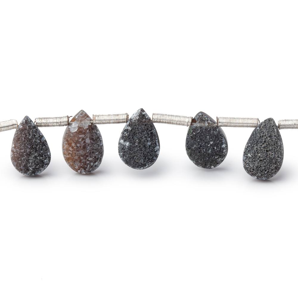 7-9mm Black Agate Drusy Pear Beads 7.25 inch 20 pieces
