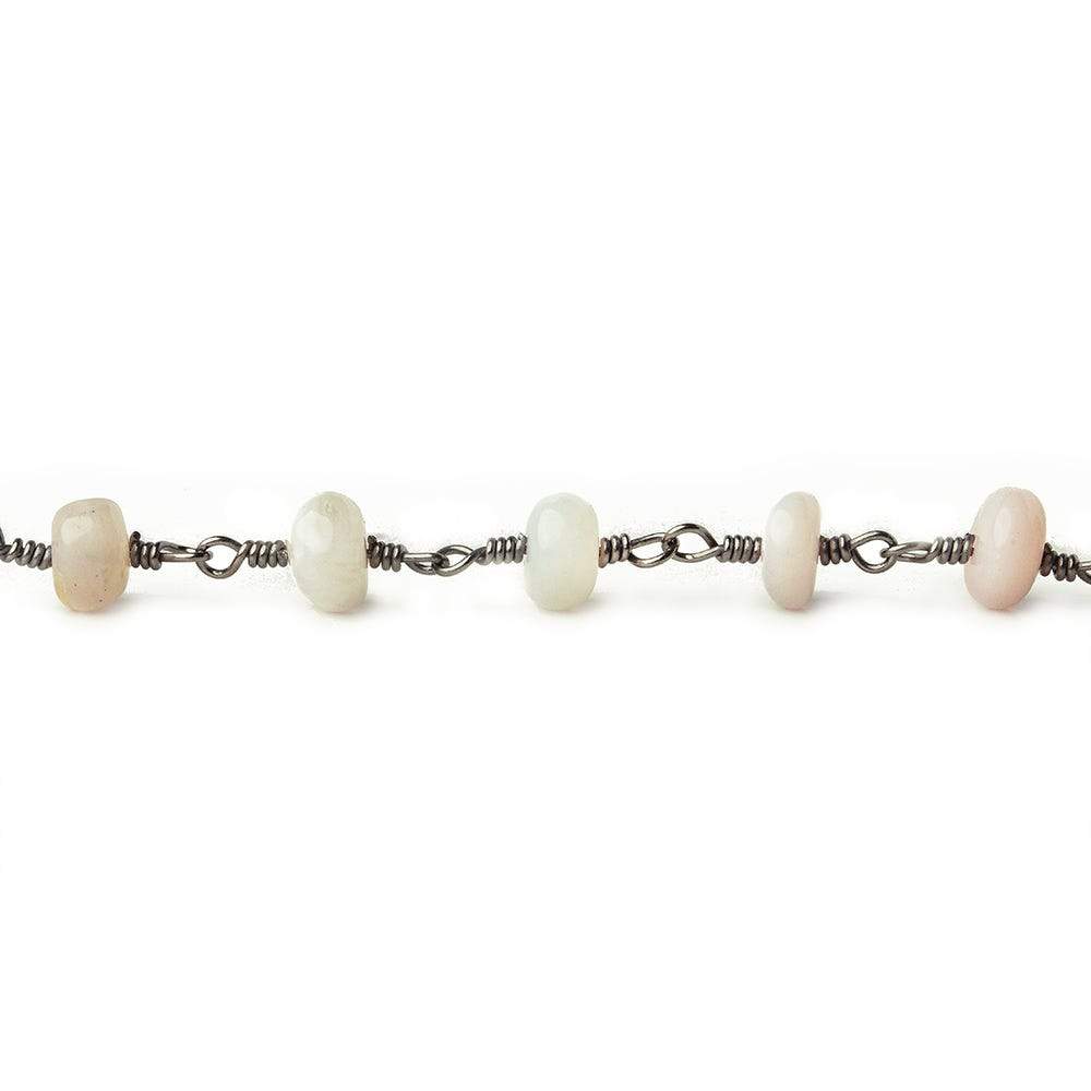 5.5mm Pink Peruvian Opal Plain Rondelle Black Gold plated Chain by the foot