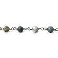 5mm Dendritic Opal plain round Black Gold plated Chain by the foot