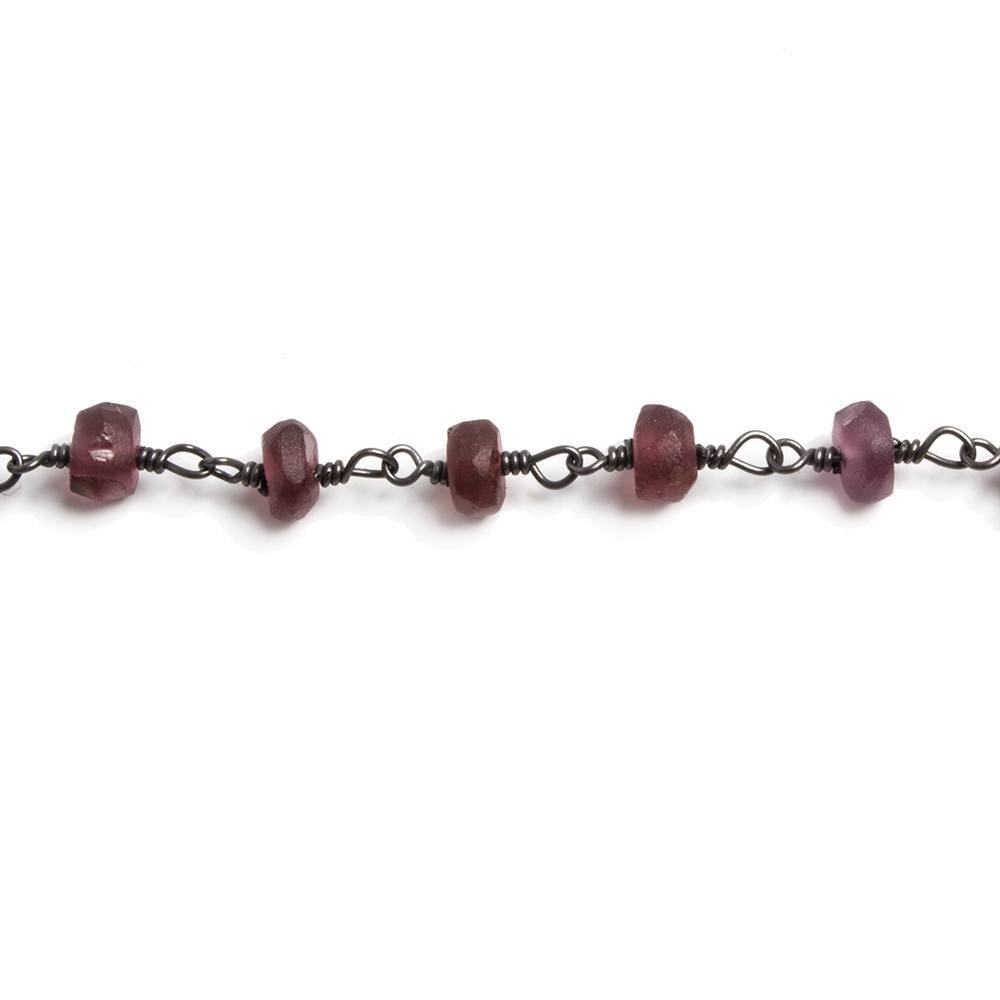 5mm Matte Garnet rondelle Black Gold plated Chain by the foot 32 pieces