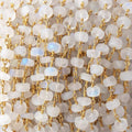 4mm Matte Rainbow Moonstone Plain Rondelles on Gold Plated Chain 35pcs