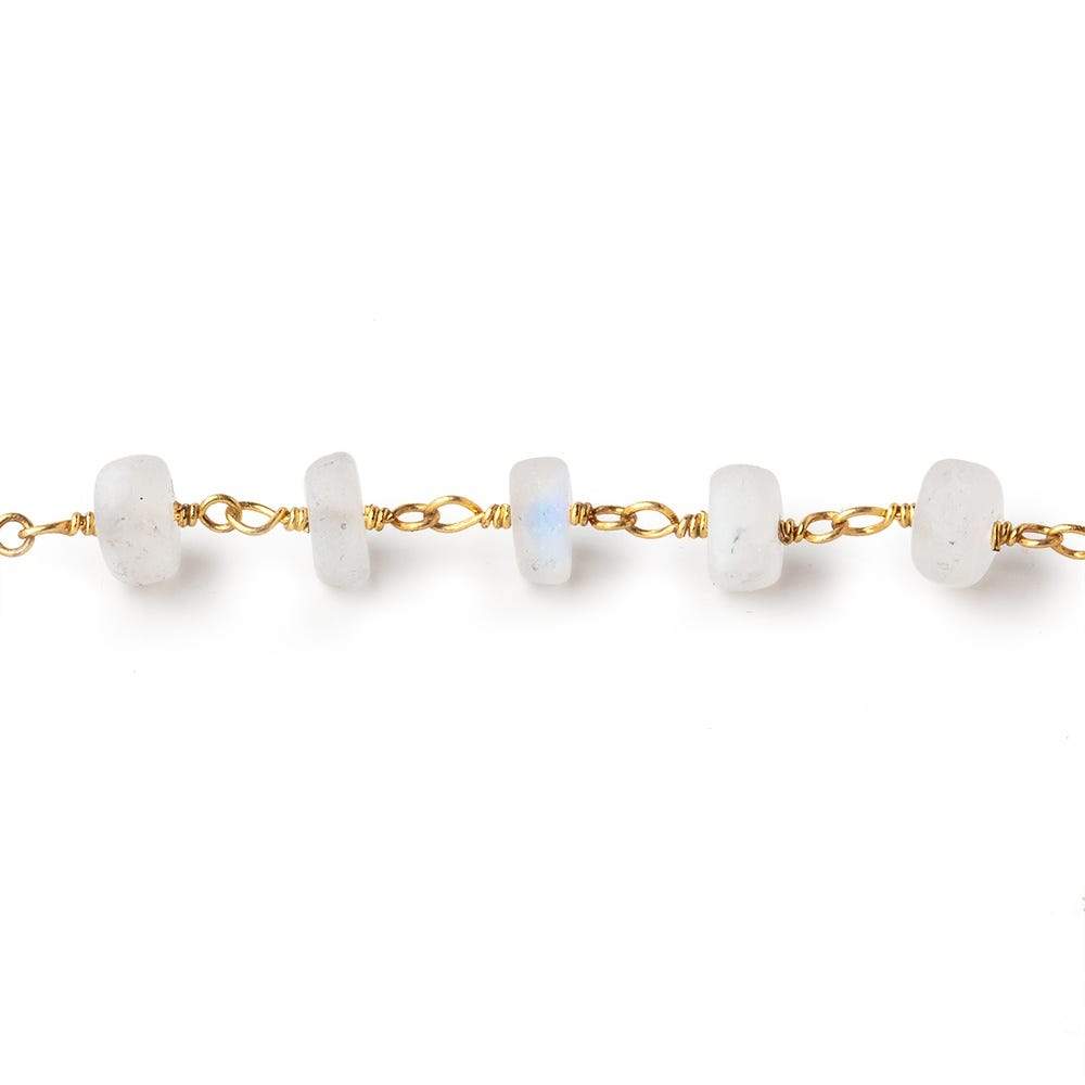 4mm Matte Rainbow Moonstone Plain Rondelles on Gold Plated Chain 35pcs