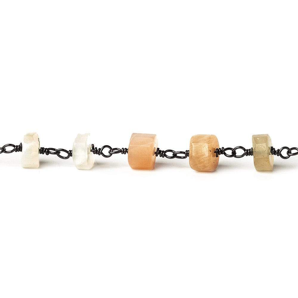 5mm MultiColor Moonstone heishi Black Gold plated Chain by the foot 35 pieces