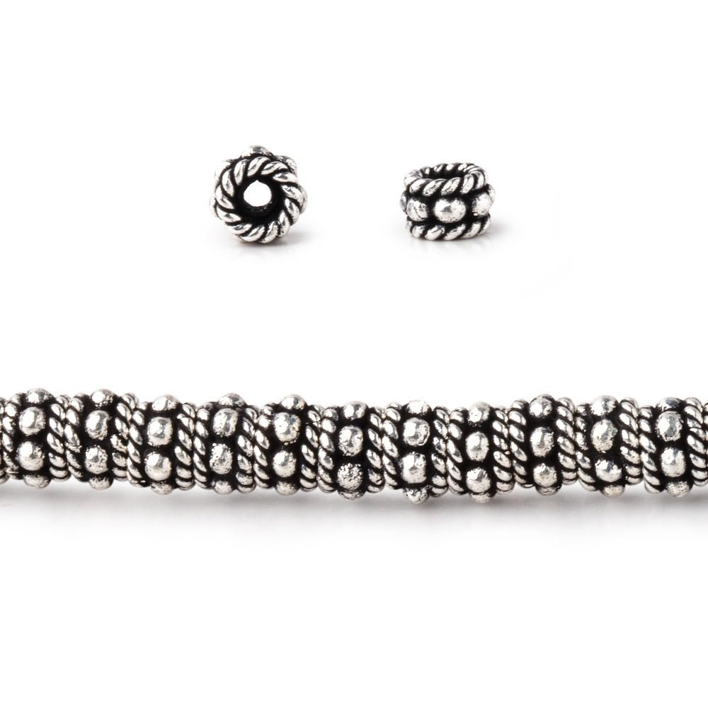 5x3mm Antiqued Sterling Silver Plated Copper Twisted Spacer 8 inch 63 beads