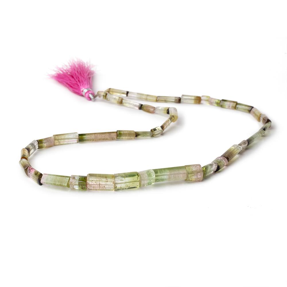 5x4-16x6mm Polychromatic Tourmaline Natural Tubes 18 inch 42 Beads AA