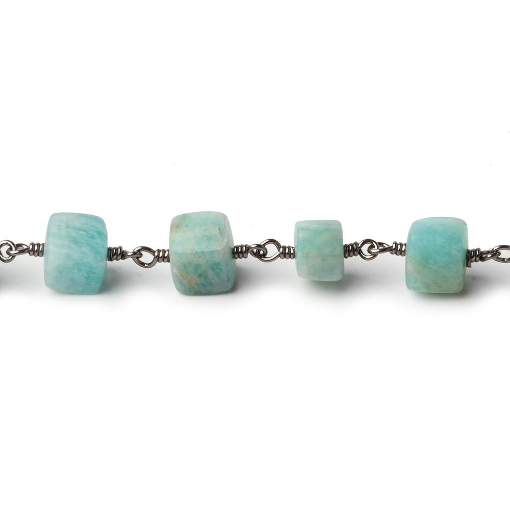 5x5-8x8mm Matte Amazonite plain cube Black Gold plated Chain by the foot 24 pcs
