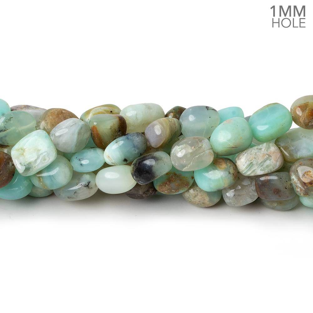 5x5-9x5mm Blue Peruvian Opal plain nuggets 15 inch 49 beads 1mm drill hole