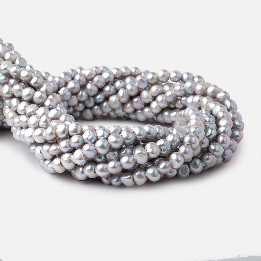 6-7mm Rose' Silver Baroque 2.5mm Large Hole Pearls 15 inch 66 pieces