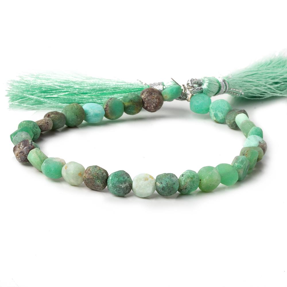 6-6.5mm Matte Chrysoprase & Matrix plain coins 7.5 inch 32 beads A