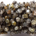 6-6.5mm Sagenitic Quartz plain coin Black Gold plated Chain by the foot 26pcs