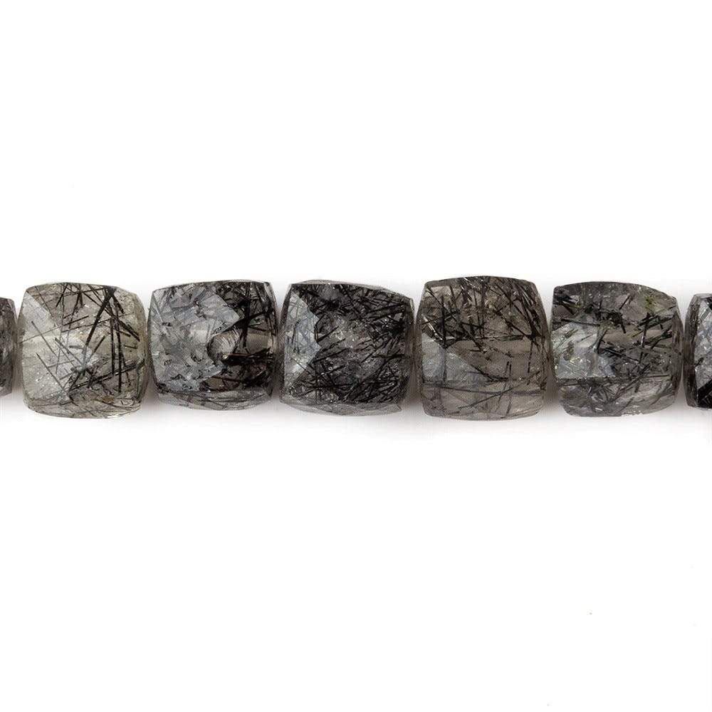 6-7mm Black Tourmalinated Quartz Faceted Cubes 8 inch 28 beads A