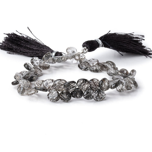 6-7mm Black Tourmalinated Quartz Plain Heart Beads 7 inch 54 pieces