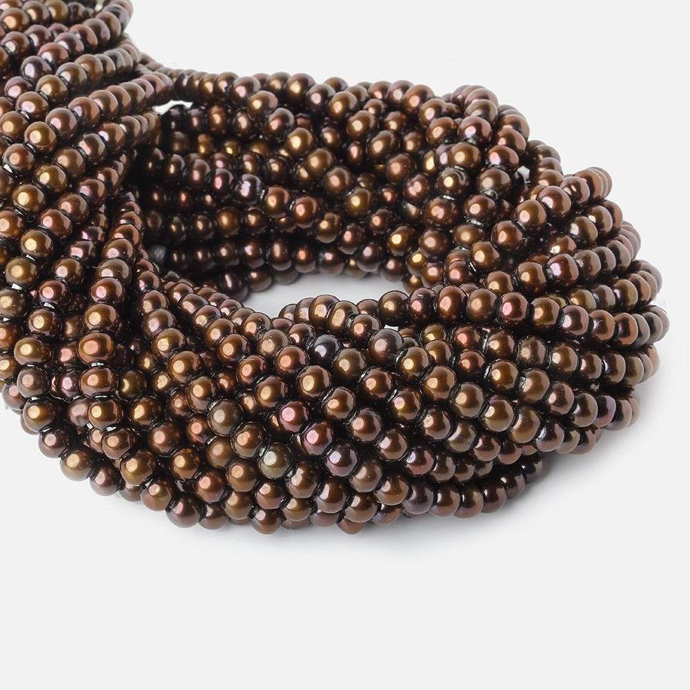 6-7mm Golden Brown Large Hole Off Round Pearl 2.5mm drill hole, 15 inch, 72 pieces