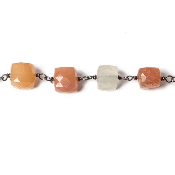 6-8mm MultiColor Moonstone cube Black Gold plated Silver Chain by the foot