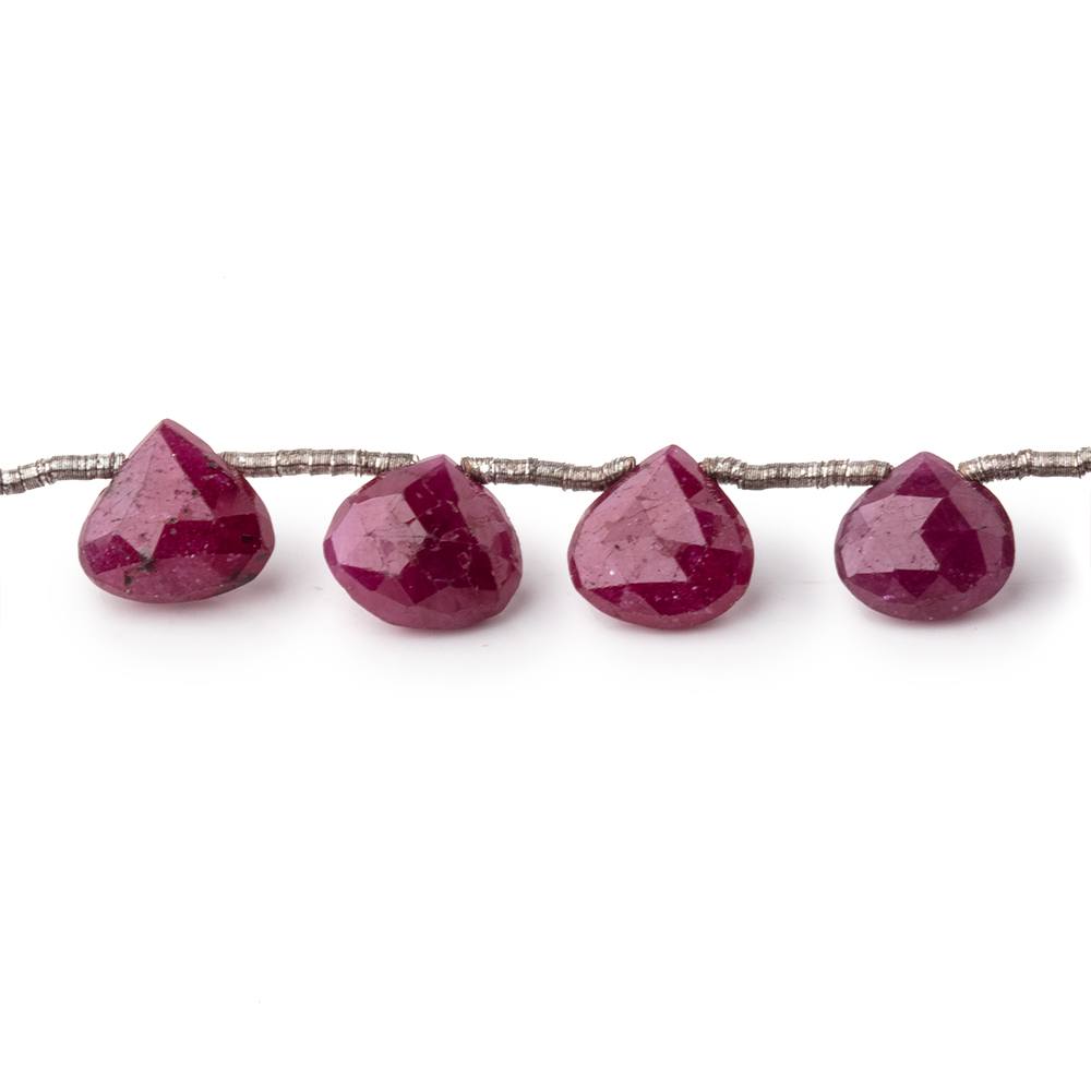 6-8mm Ruby Faceted Heart Beads 7 inch 17 pieces AA