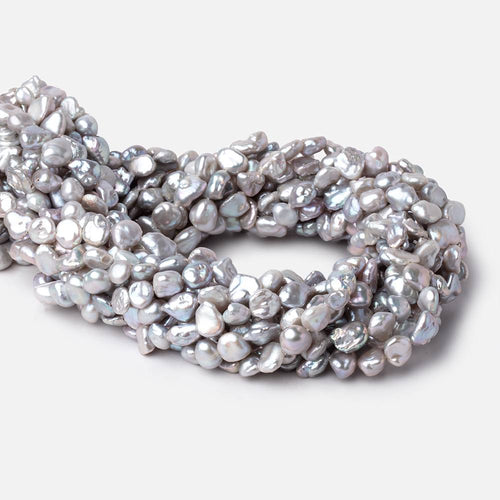 6-8mm Silver Keshi Side Drilled Freshwater Pearl Beads 16 inch 57 pieces