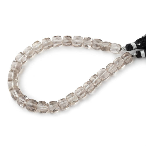 6-8mm Smoky Quartz Faceted Cube Beads 8 inch 28 pieces