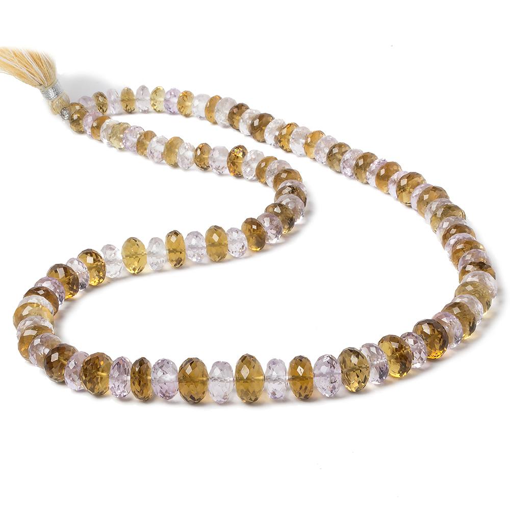 6-9.5mm Pink Amethyst & Whiskey Quartz faceted rondelles 98 beads 17 inch