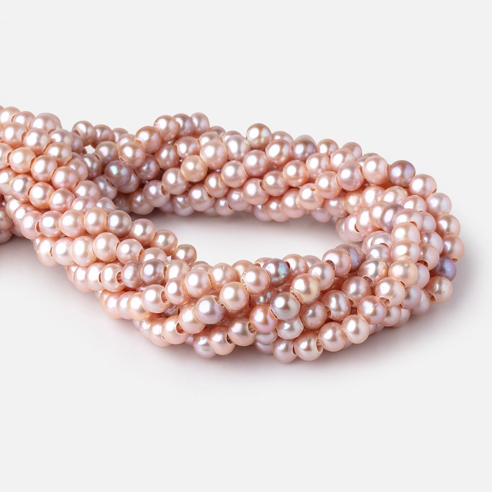 6.5-7.5mm Rose Pink Off Round Large Hole Freshwater Pearls 15.5 inch 72 Beads