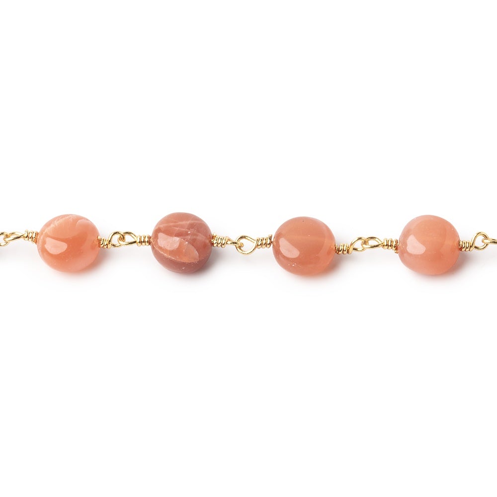 6.5-7mm Angel Skin Moonstone Plain Coins on Gold Plated Chain