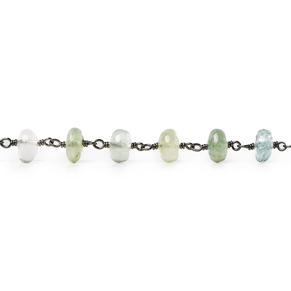 6.5-7mm Aquamarine & Beryl plain rondelle Black Gold Chain by the foot 33 pieces