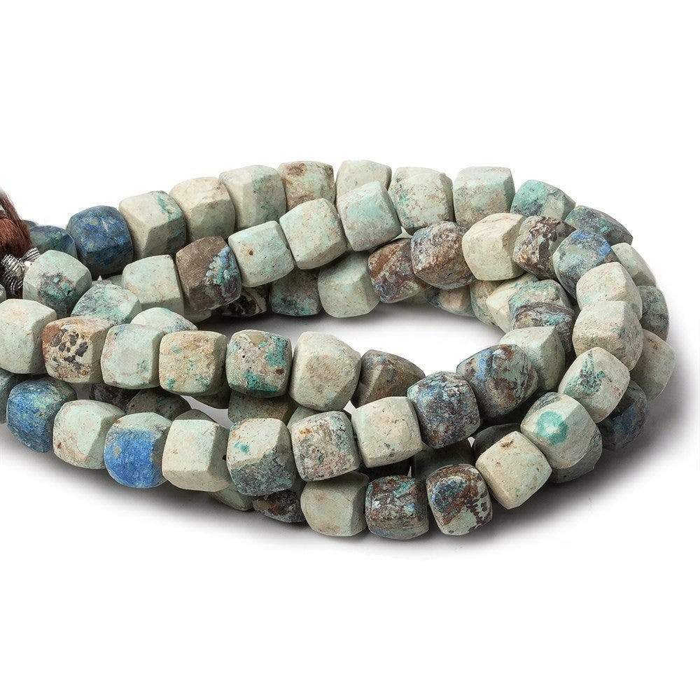 6.5-7mm Matte Chrysocolla plain cube beads 7.5 inch 27 pieces