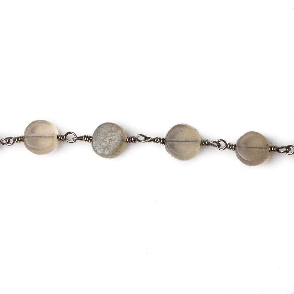 6.5-7mm Matte Multi Color Moonstone plain coin Black Gold plated Chain by the foot 23 pcs