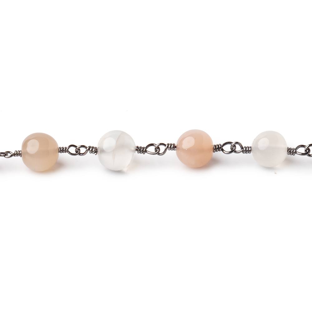 6.5-7mm Multi Color Moonstone Plain Rounds on Black Gold Plated Chain
