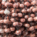6.5-7mm Mystic Salmon Quartz rondelle Black Gold plated .925 Silver Chain 26 pcs