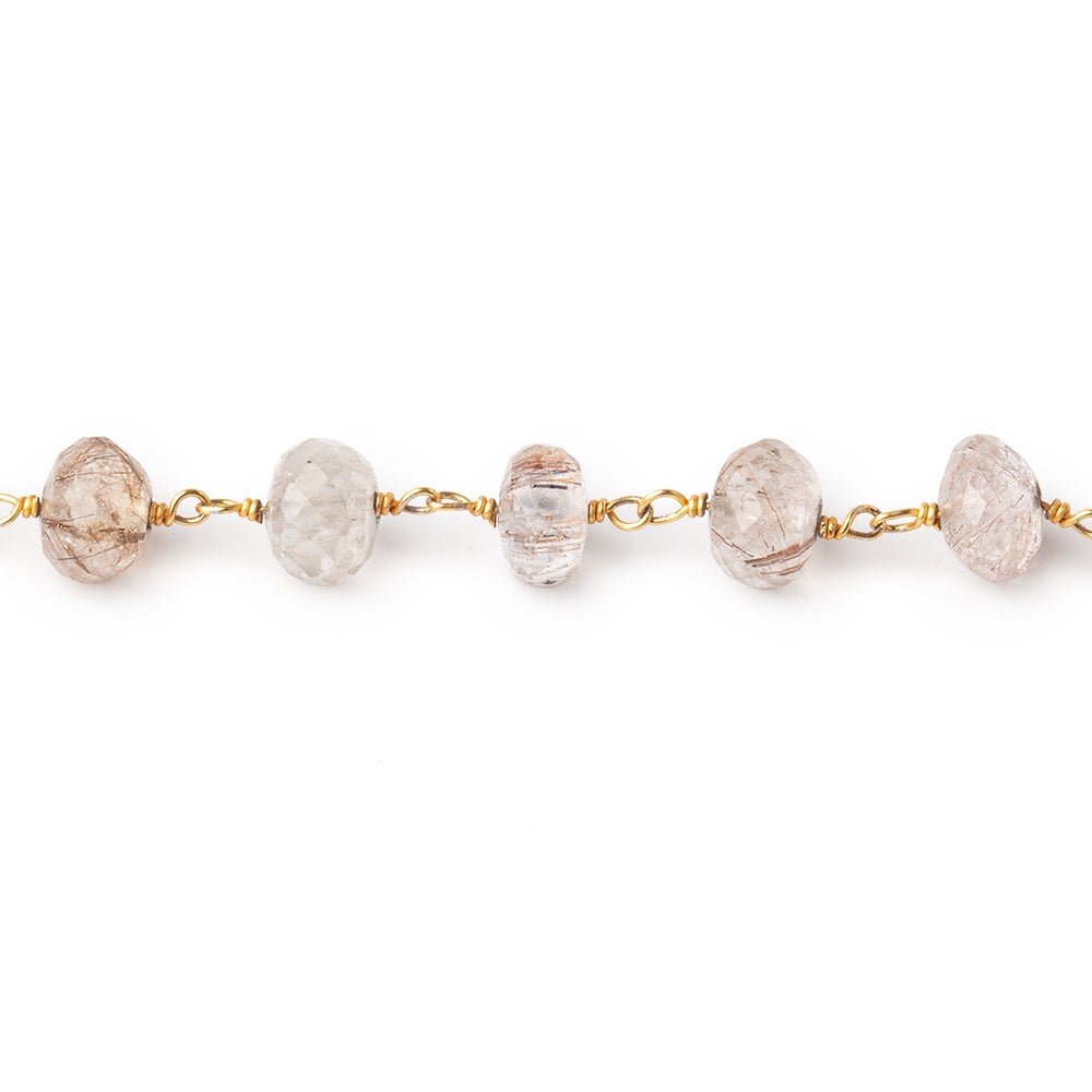 6.5mm Copper Rutilated Quartz Faceted Rondelles on Vermeil Chain