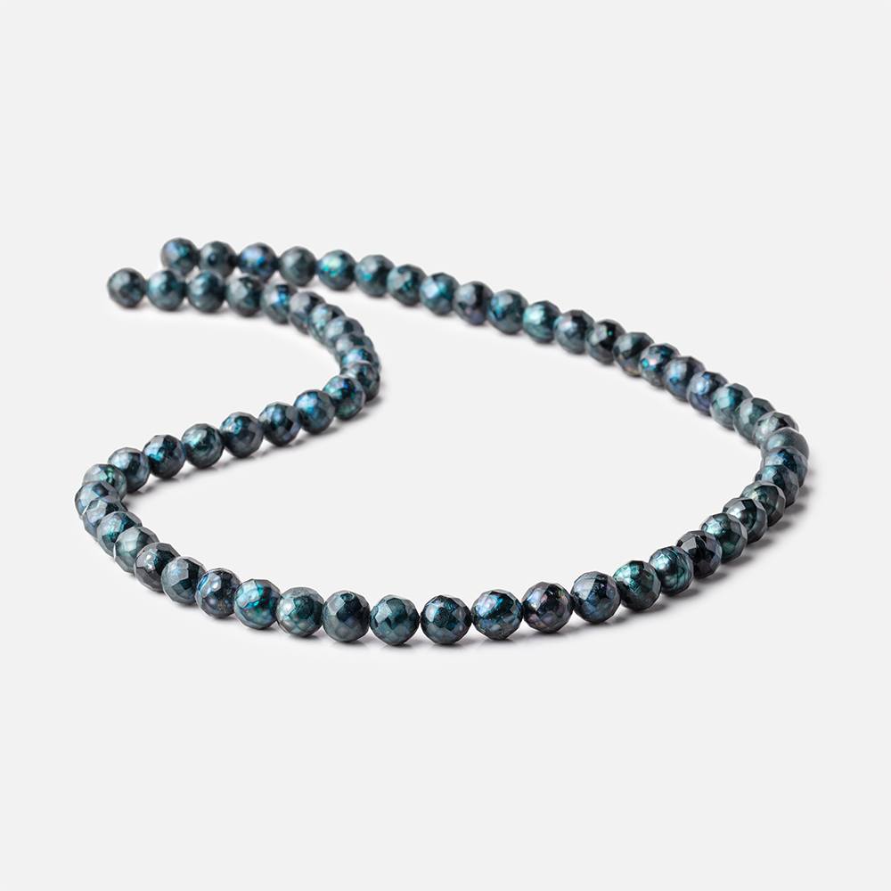 6.5mm Dark Aqua Blue Faceted Round Freshwater Pearls 16 inch 60 pieces