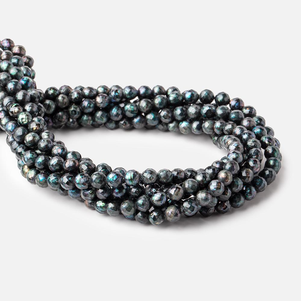 6.5mm Dark Teal Faceted Round Freshwater Pearls 16 inch 60 pieces
