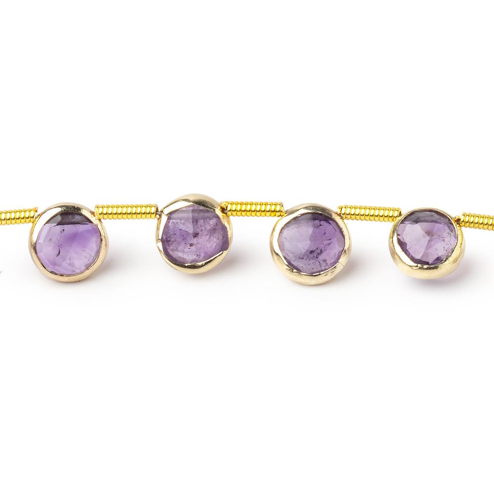 6.5mm Vermeil Bezel Amethyst Top Drill Faceted Coin Strand 20 Beads