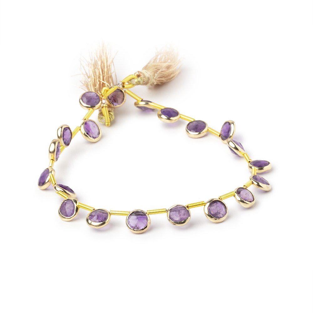 6.5mm Vermeil Bezel Amethyst Top Drill Faceted Coin Strand 20 Beads